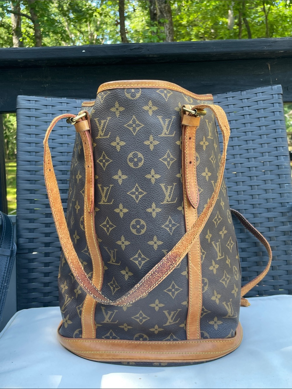 Louis Vuitton Monogram Canvas Drawstring Backpack in Brown & Tan